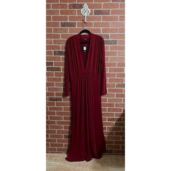 Fashion Nova Dresses & Skirts - Fashion Nova Elegant Burgundy Long Sleeve Faux Wrap V-Neck Dress NWT